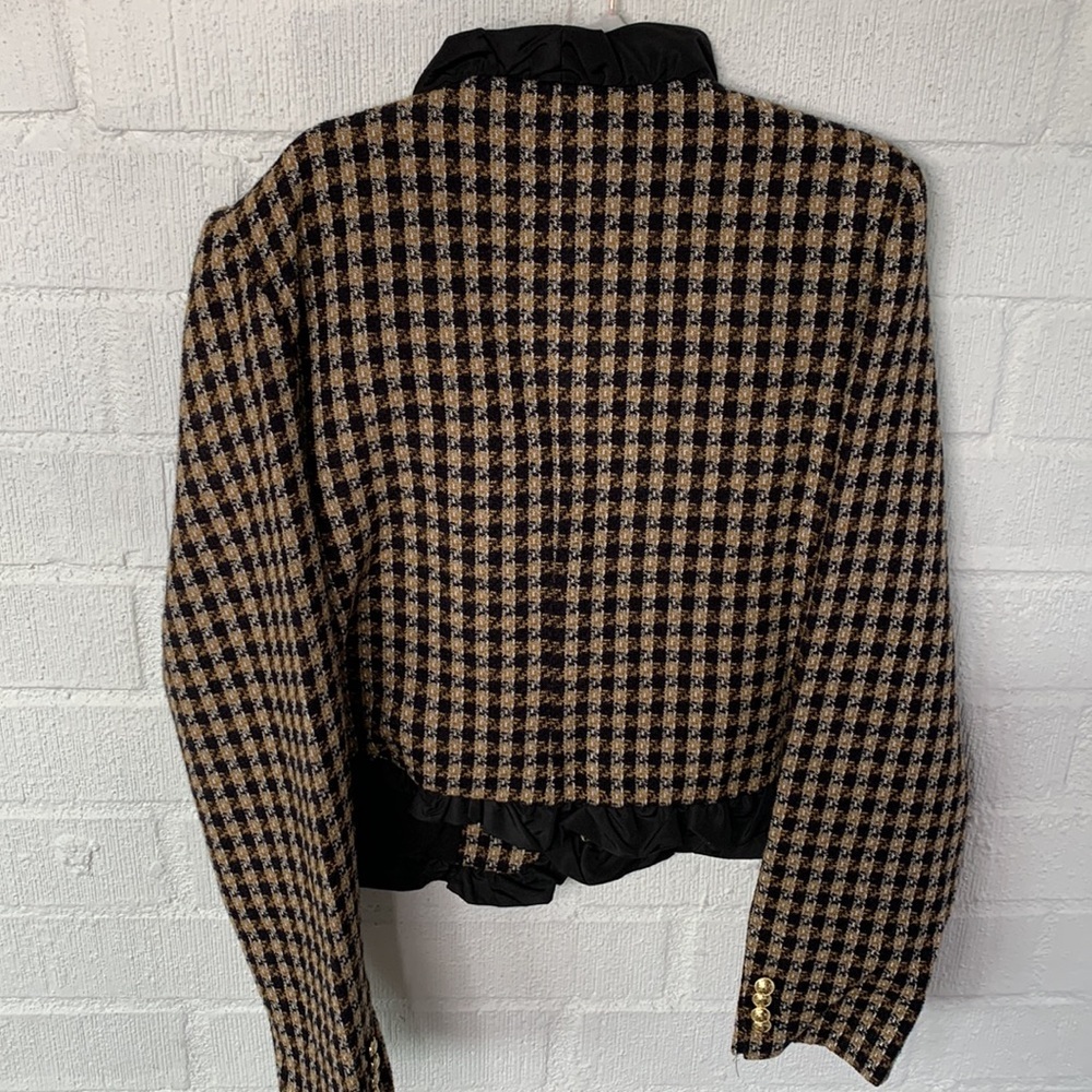 10 Crosby Derek Lam Tweed Checkered Black & Gold Ruffle Blazer size 16 - Picture 12 of 13
